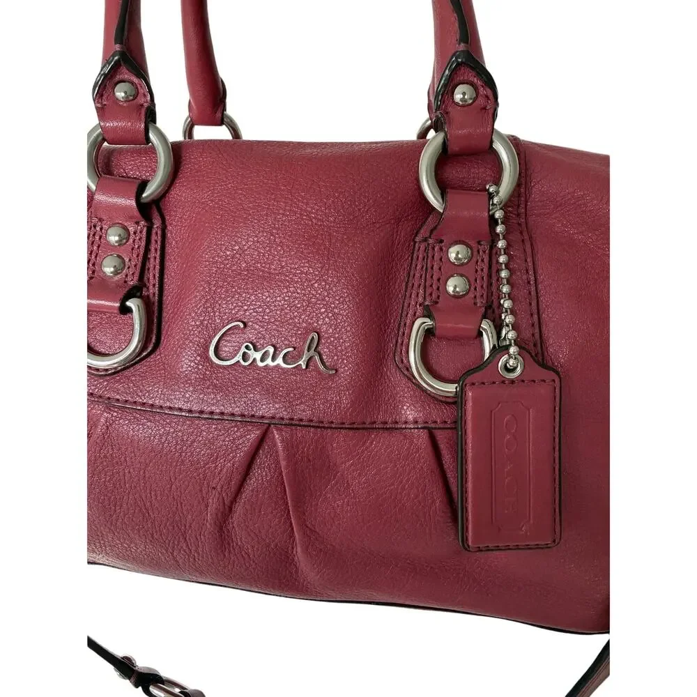 Coach Ashley Raspberry Pink Pebbled Leather Satchel Bag F15445